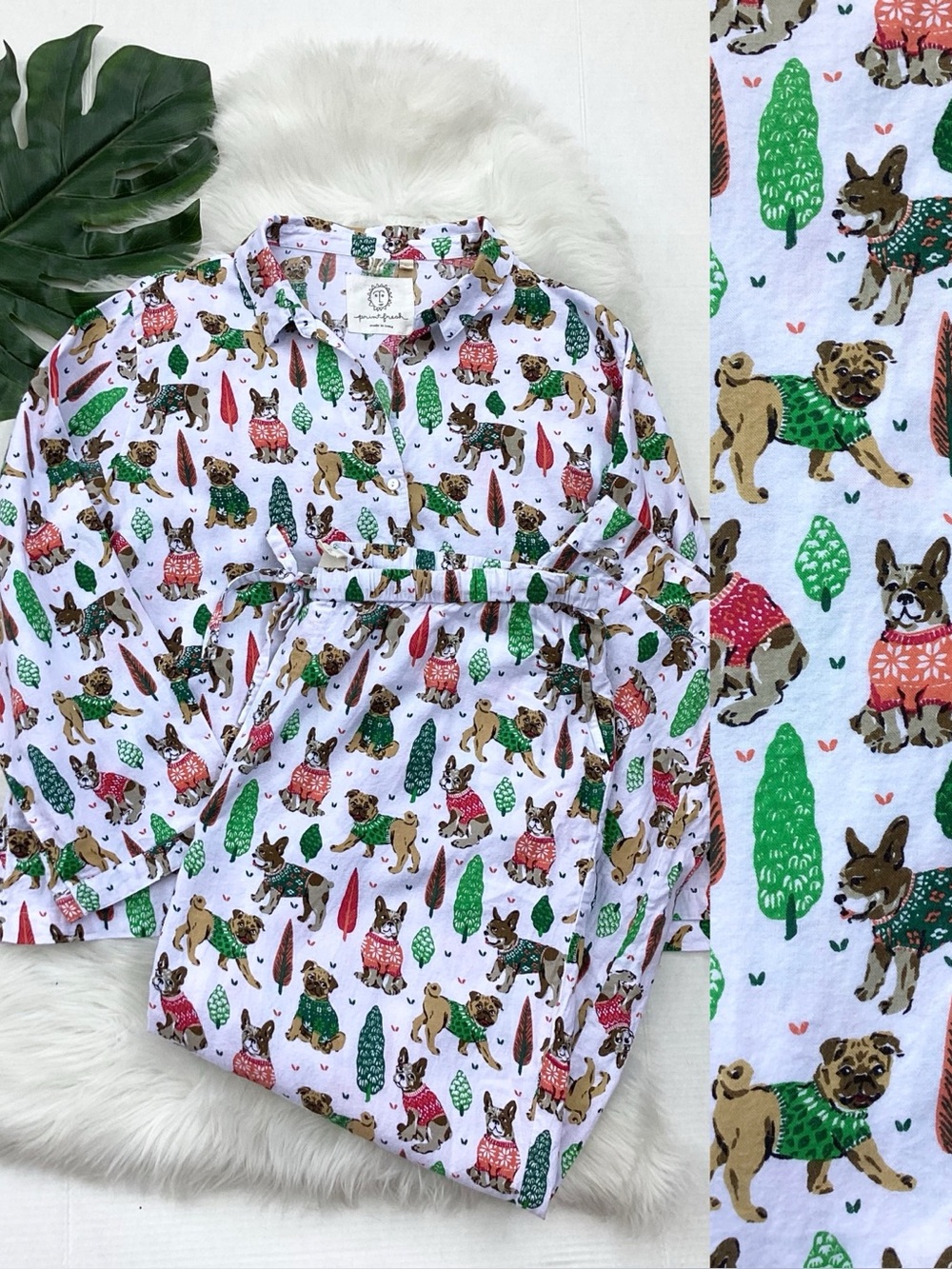 Printfresh Must Love Dogs Frenchie Dog & Pug Dog Christmas Flannel Pajamas 2X